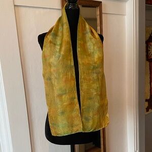 100% Silk Scarf Multicolor Green Gold and Orange Tie Dye Scarf